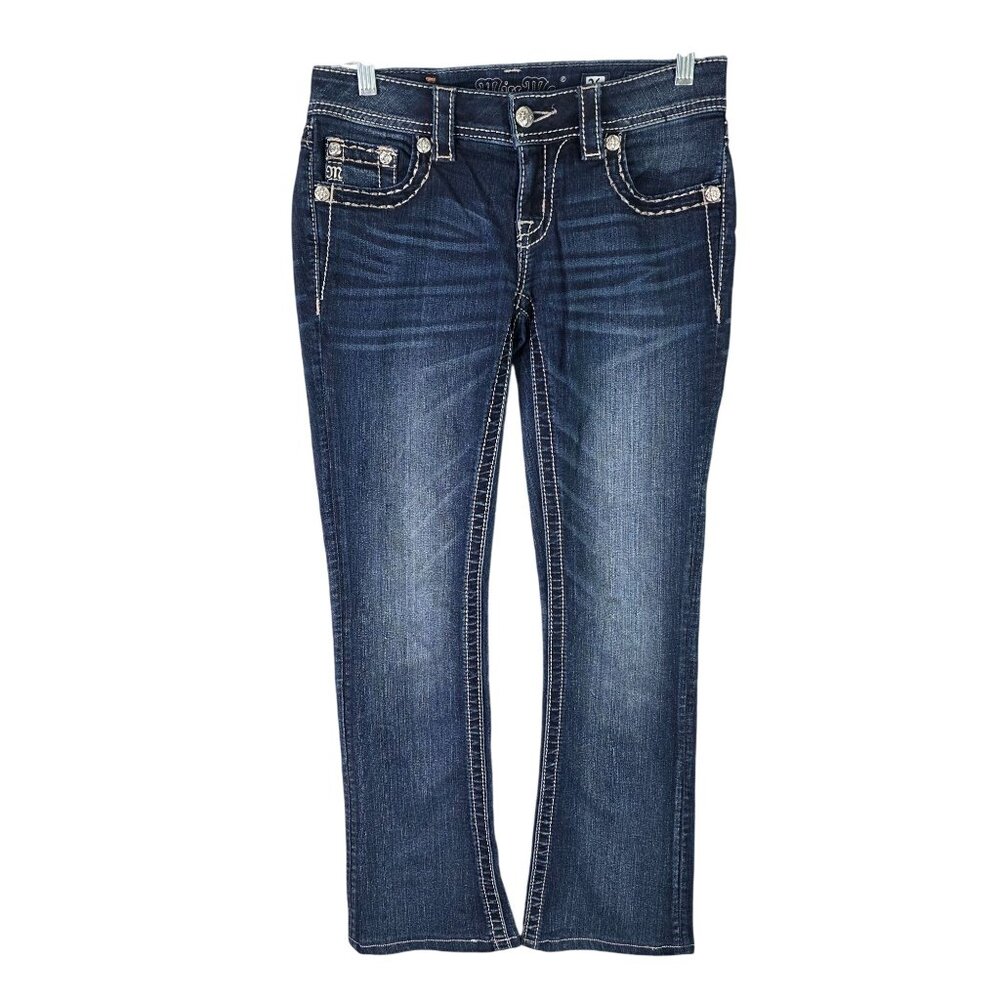 Womens Miss Me Signature Rise Bootcut Blue Denim Jeans Dark Wash Size 26